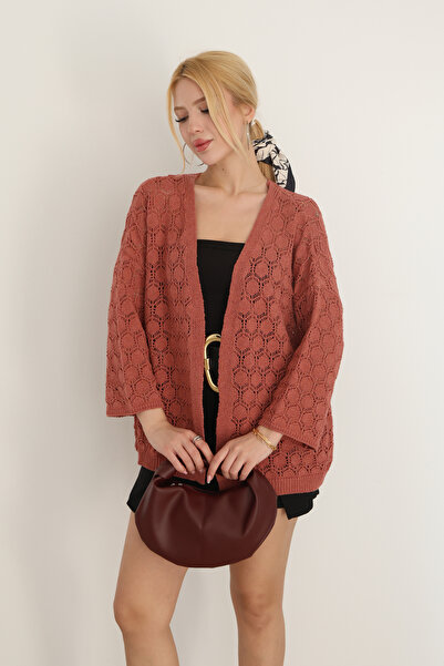 ALCHON V-Neck Half Capri Sleeves Openwork Hollowed Out Geometric Honeycomb Pa...