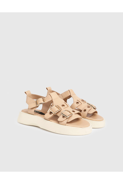 İLVİ Sandale de damă Pena din piele naturală bej