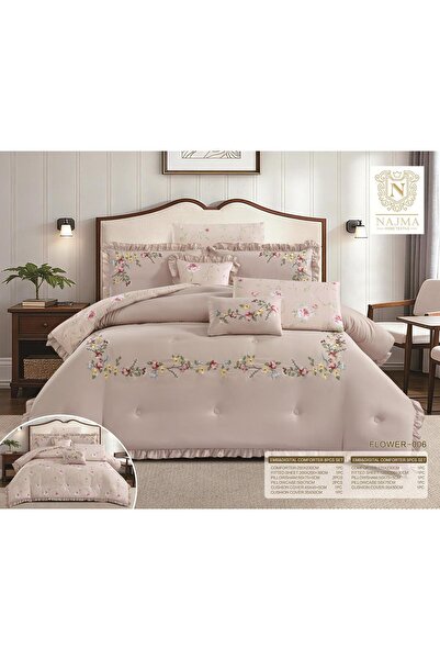 NAJMA Summer Quilt Embroidered Bedding Set Filled with Premium Microfiber 8 P...