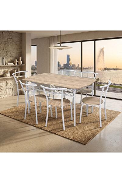 TrentonGCC طاولة طعام خشبية عصرية مع 6 كراسي