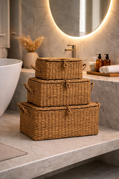 ALLEGRI Organizator de coșuri din răchită, tricotat manual, natural, din 3 pi...