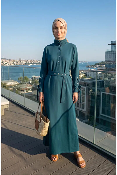 sefamerve Snap Detailed Belted Sports Dress 71183-01 Petrol