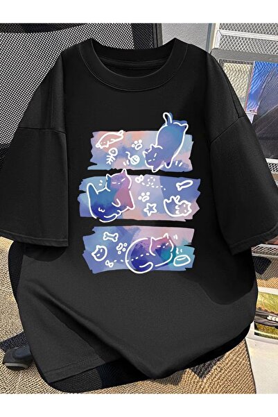 Touz Tricou oversize unisex cu imprimeu Sky Cat