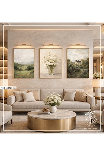 Tablomtr Kır Esintisi - Dijital Baskılı Gold Metal Çerçeveli Gerçek Camlı 3'l...