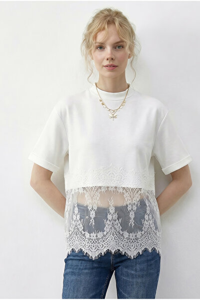 Bianco Lucci Γυναικείο T-Shirt με λαιμόκοψη ποδηλάτου και λεπτομέρεια από δαν...