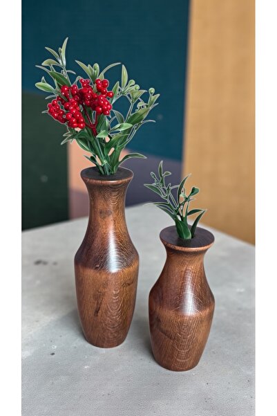 Decorative 2pcs Natural Wood Candlestick Candle Holder Set Authentic - Chestnut