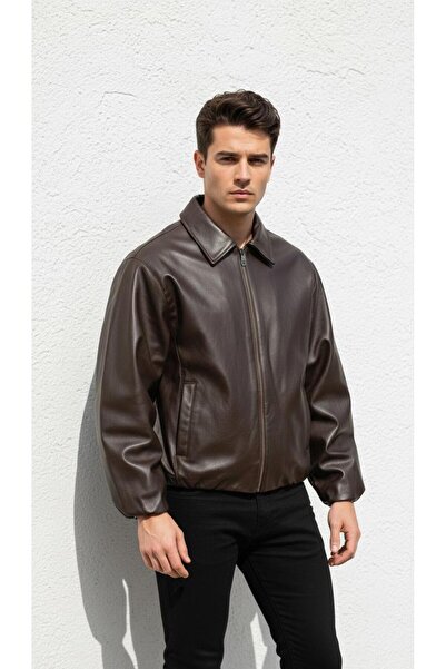 Plus Scorpion Men's Leather Look Bomber Coat Jacket – Casual Stylish Minimal ...