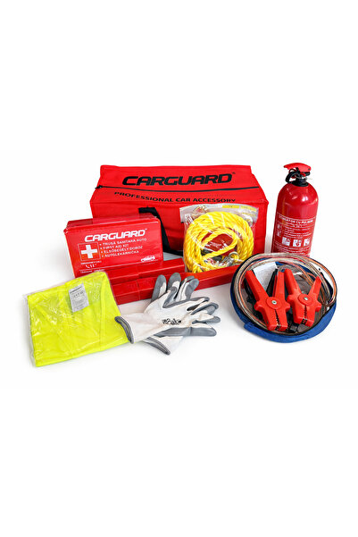 CarGuard Kit siguranta auto OMOLOGAT cu chinga/sufa tractare si cabluri curen...