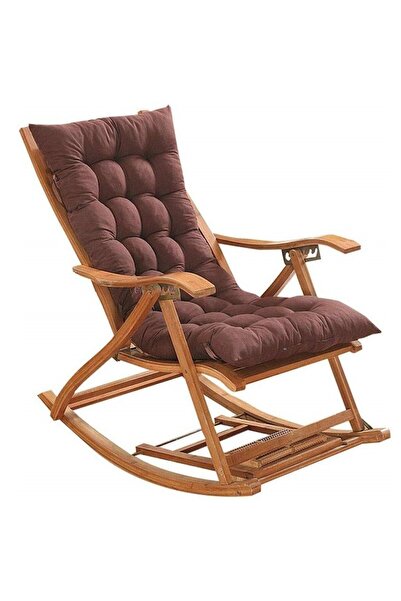 buz Scaun balansoar din lemn, pentru interior și exterior, cu pernă maro
