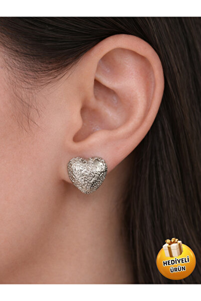 Piercing Market Steel & Silver Special Design Heart Patterned Gift Earrings