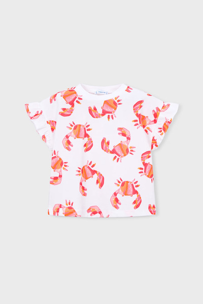 MAYORAL Κοριτσίστικο βαμβακερό μπλουζάκι με στάμπα λουλουδιών - Εκρού/Ροζ