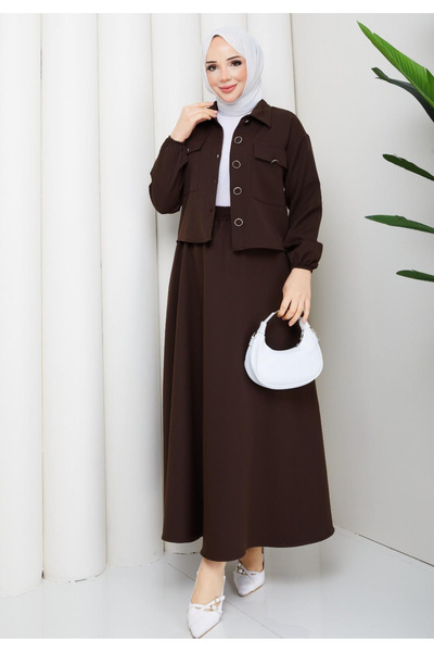 RAZENCİ Buttoned Pocketed Shirt Skirt Hijab Set