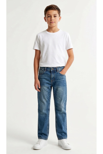 MARCO DONATELI Teen Boys Classic Blue Straight‑Fit Jeans