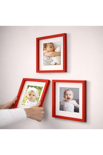 Nobbystar Red 21X21Cm Square Photo Frame with Adhesive Removable Mat - Pack of 3