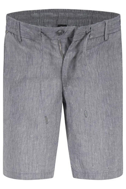 BOSS شورت رجالي عادي الخصر قصير الطول من القطن مع جيوب وربطة عنق باللون الرما...