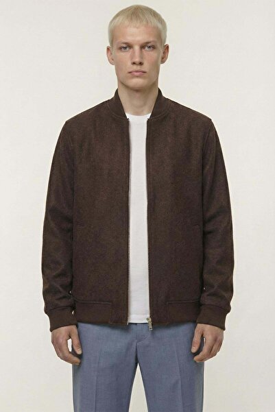 Sabri Özel Giotelli Brown Regular Fit Wool Bomber Collar Cashmere Men's Coat