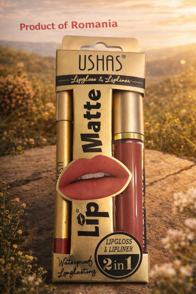 Clino USHAS Lipgloss & Lipliner 2in1 Matte Set – Lipstick + Lip Pencil, Long-...