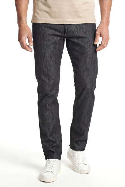 Emporio Armani Men's Woven Fabric Regular Waist Straight Model Black Jeans Em...