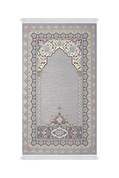 Bursa İpek Gray Rumi Pattern Embossed Special Woven Prayer Rug