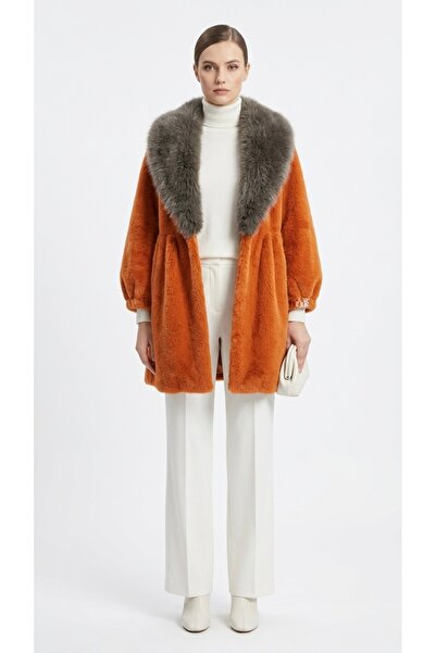 Rabiossa Women's Luxury Series Orange Plush Fur Jacket