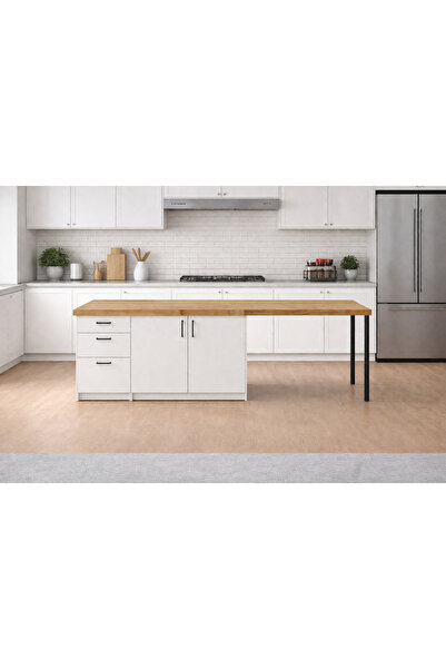 Tdesigno Lal Mutfak Adası - 3 Çekmeceli 2 Kapaklı-Çok Amaçlı Dolap-Alt Modül-...