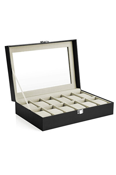 SONGMICS Cutie de depozitare ceasuri, 12 compartimente cu capac de sticlă, 30...