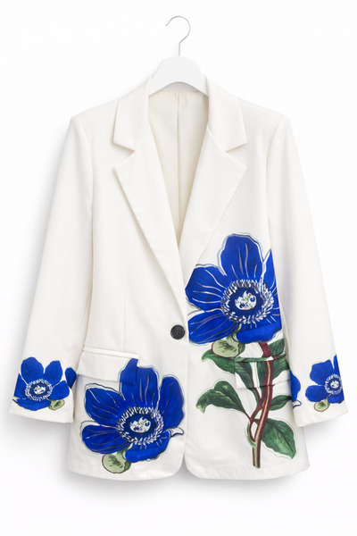günay boutıque Blue Floral Patterned Blazer Jacket