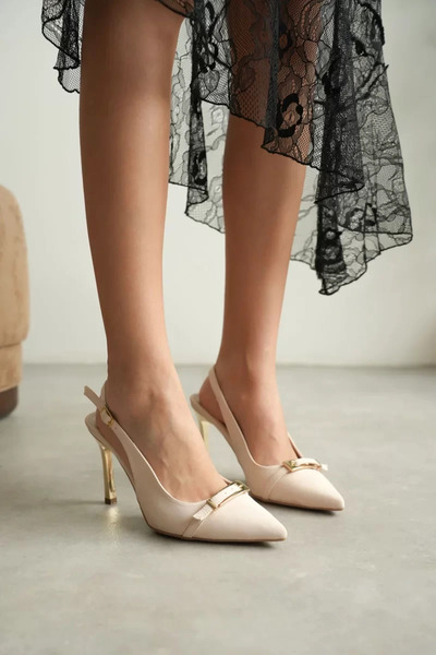 Mulini Women's Beige Buckle Heeled Shoes Tr08Ms34B