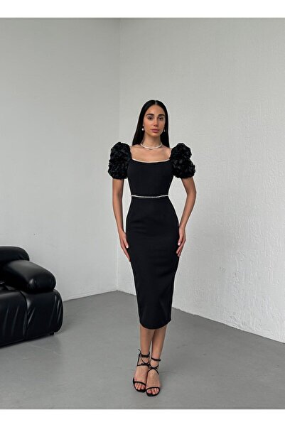 FORVENS ruffle pearl detailed dress