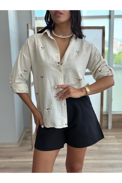 mahira collection ΛΕΥΚΟ ΓΥΝΑΙΚΕΙΟ ΠΟΥΚΑΜΙΣΟ ΑΠΟ ΒΑΜΒΑΚΙ ΚΑΙ ΛΙΝΟ ΜΕ ΚΕΝΤΗΜΑ Κ...