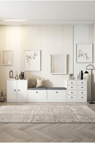 FOR WOMAN DESİGN Ahşap Çok Amaçlı Dolap 4 Kapaklı 8 Çekmeceli Minderli Oturma...