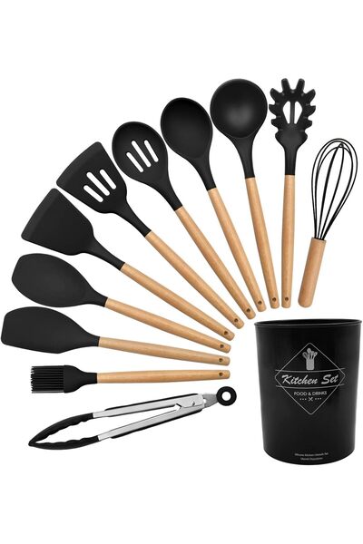 Arabest طقم أدوات مطبخ من 12 قطعة، أدوات طهي من السيليكون المقاوم للحرارة بمق...