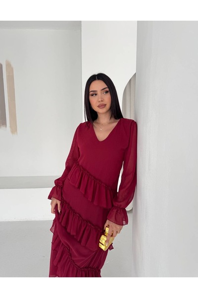 Kiki Kat Kat Fırfır Detaylı Şifon Elbise