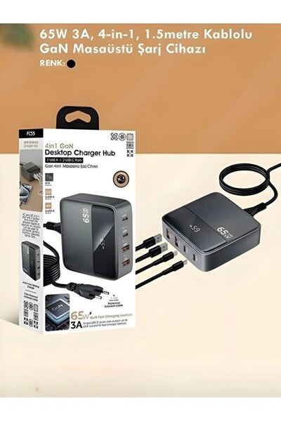 EN SİGA GaN Hızlı Şarj Masaüstü Şarj Cihazı 65W 4 Port USB-C USB-A Çoklu Adaptör
