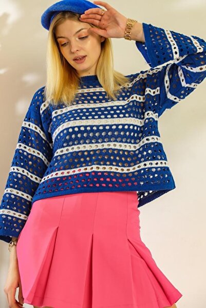 VARENZEA Women's Openwork Striped Perforated Knitwear Blouse Summer Seasonal ...