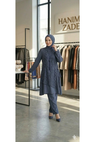 Hanım Zade Butik 1.Sınıf İpek Kupra Kumaş pantolonlu Takım