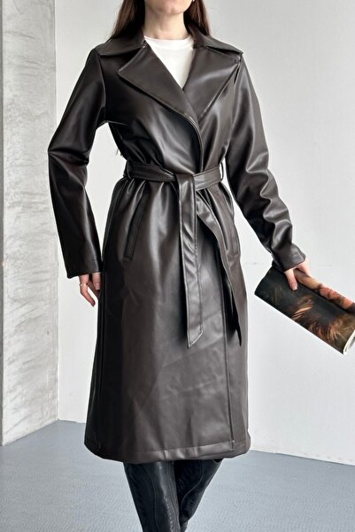 gm giyimarket New Season Women's Leather Trench Coat