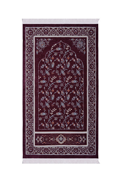 Bursa İpek Plum Tile Tulip Pattern Special Woven Prayer Rug