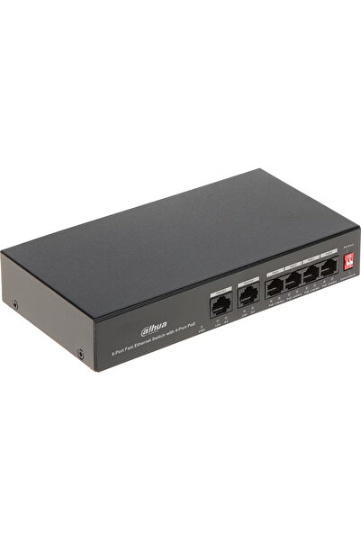 DAHUA PFS3006-4ET-36, 4 Port, Megabit, PoE 36W, 2 Port Uplink, Yönetilemez, Masaüstü Switch
