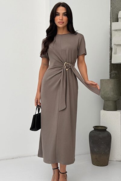 Ded COLLECTION Women's Short Sleeve Midi Modal Stylish Dress with Detachable ...