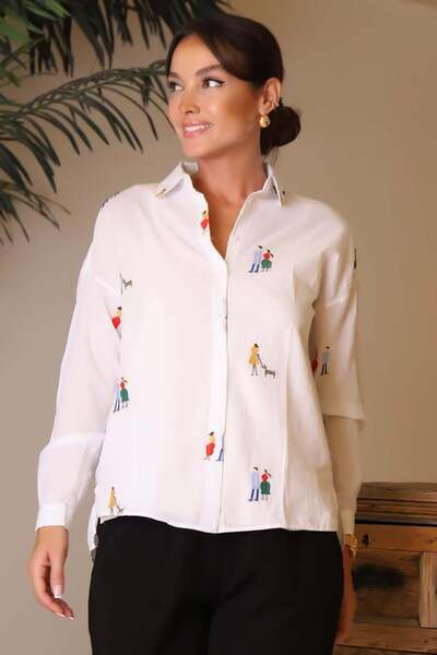 mahira collection Human Figure Embroidered Women's Cotton Shirt