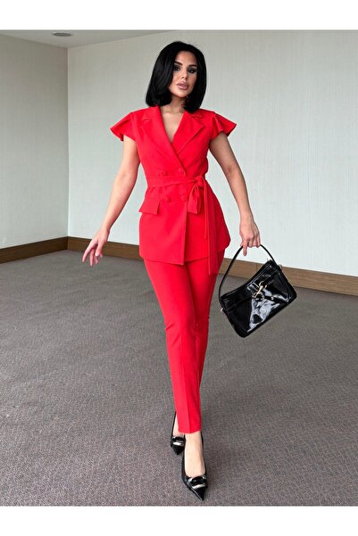 ZF BUTİK Belt Detailed Short Sleeve Vest Double Set