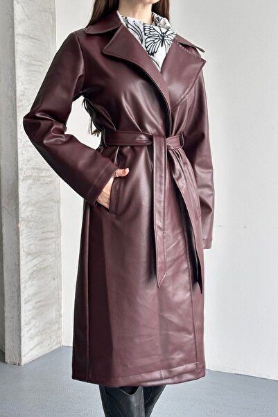 gm giyimarket New Season Women's Leather Trench Coat