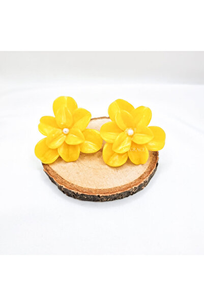 MYGRACE Handmade Earrings, yellow, flower, polymer clay and stainless steel, ...