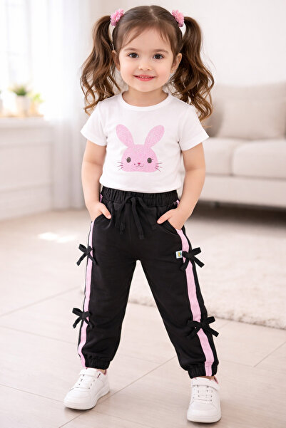 Mışıl Kids Mişil 15203-26 Girls' Pants with Side Stripes and Bow Detail, Comf...