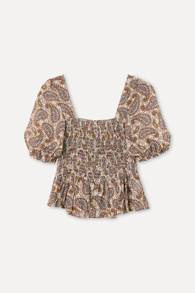 Mudo Patterned Giped Balloon Sleeve Bluse