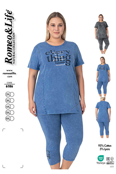 ROMEO LİFE Women's Plus Size Cotton Lycra Bottom-Top Capri Set 6186