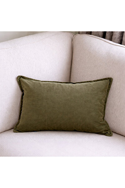Beige & Stone غطاء وسادة مستطيل من القطيفة الخضراء مقاس 35x50 سم