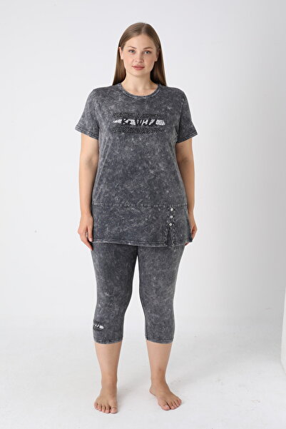 ROMEO LİFE Women's Plus Size Cotton Lycra Bottom-Top Capri Set 6182