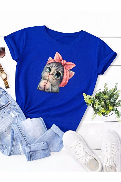 SİBELİZE تي شيرت كبير الحجم مطبوع عليه Sweet Cat للجنسين